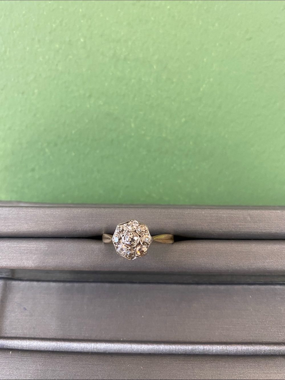 Vintage-Inspired White Gold and Diamond Floral Cluster Ring - size 8